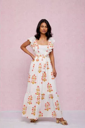 SZ Blockprints Women Printed & Patterned Dresses - Soft Rose Tangerine Lilly Print Charlotte Dress