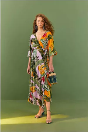 Farm Rio Women Maxi Dresses - Mixed Striped Bananas Maxi Wrap Dress