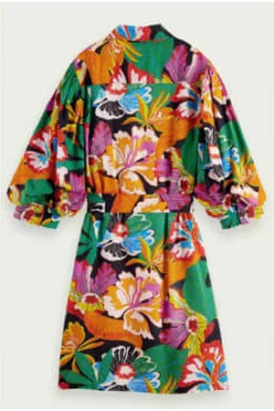 Scotch&Soda Women Puff Sleeve & Puff Shoulder Dresses - Puff Sleeve Midi Linen Dress - Floral