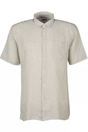 Barbour Men Short sleeved Shirts - Deerpark Short Sleeve Linen Shirt - Olive Stripe