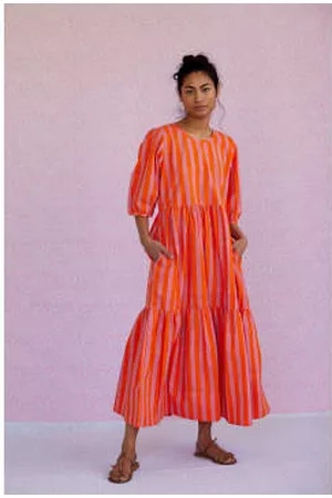 SZ Blockprints Women Cup Padded Dress - Tangerine & Soft Rose Gaia Dress
