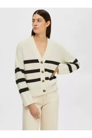 SELECTED Women Sweatshirts - Bloomie Stripe Knit Cardigan Snow / Black