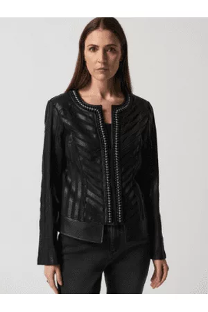 Joseph Ribkoff Women Leather Jackets - Faux Leather and Mesh Jacket