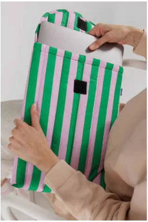 Baggu Men Laptop Bags - Puffy Green Awning Stripe Laptop Sleeve 16"
