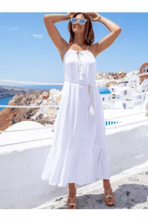 Lindsey Brown Resortwear Women Maxi Dresses - White Belted Paris Maxi Beach Dress