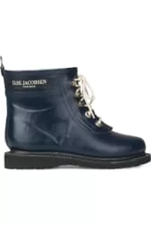 Ilse Jacobsen Women Rain Boots - Short Navy Dark Indigo Rubber Lace Up Wellington Boots