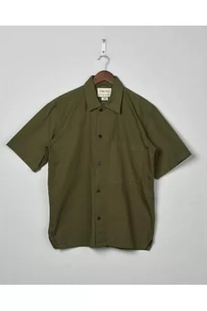 USKEES Men Short sleeved Shirts - Men's Lightweight Organic Buttoned Short Sleeve Shirt - Olive