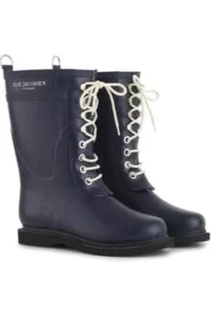 Ilse Jacobsen Women Rain Boots - Dark Indigo Medium Rubber Lace Up Wellington Boots
