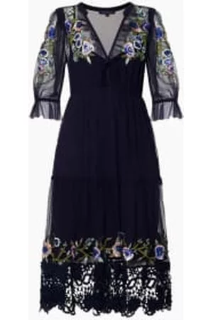 French Connection Women Graduation Dresses - Indigo Ambre Embroidered Cluster Maxi Dress