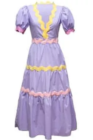 Celia B Women Puff Sleeve & Puff Shoulder Dresses - Aqua Lilac Midi Dress with Puff Sleeves