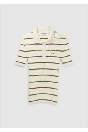 Lacoste Women Polo T-Shirts - Womens Striped Fitted Polo Shirt In Lapland Flour Multi