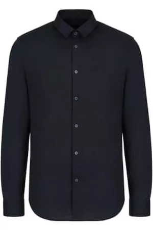 Armani Exchange Men Long Sleeved Shirts - Cotton Stretch Long Sleeve Shirt - Navy