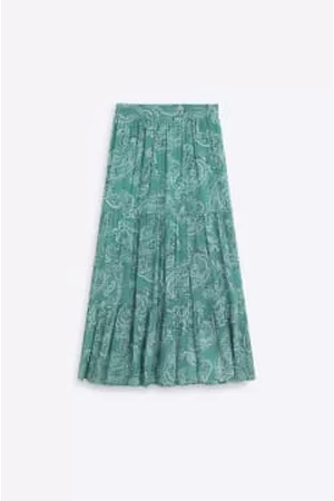 SuncooParis Women Printed Skirts - Water Fiona Cashmere Printed Fluid Midi Skirt