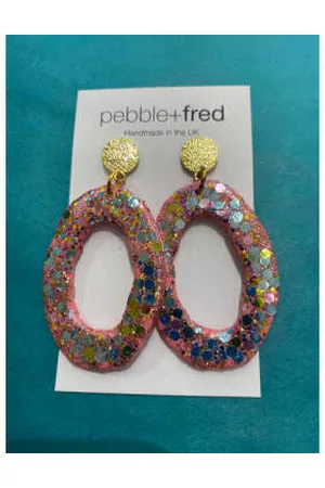 Pebble & Fred Women Earrings - Large Oval Dangle Earrings - Glittery