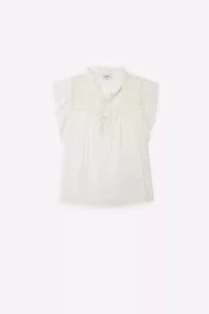 SuncooParis Women Blouses - Off Lolita Embroidered Fluid Blouse with Ruffles