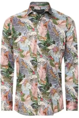 Guide London Men Long Sleeved Shirts - Tropical Safari Print Shirt - Multi