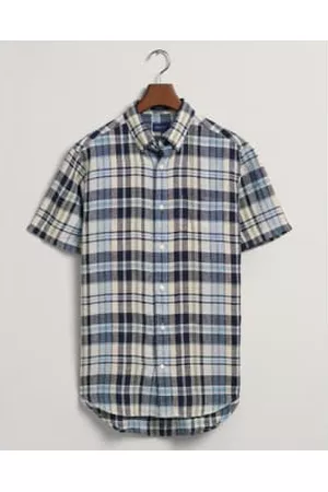 GANT Men Short sleeved Shirts - Regular Fit Linen Madras Short Sleeve Shirt In Marine 3230091 410