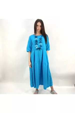 Grizas Women Graduation Dresses - Turquoise Linen Bubble Dress
