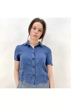 Grizas Women Shirts - Short Navy Linen Shirt