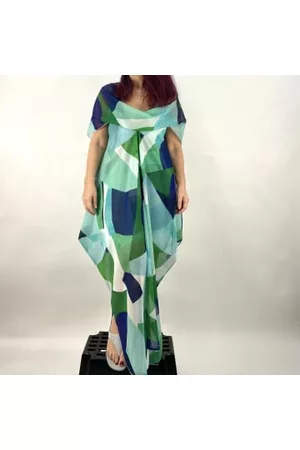 Xenia Women Printed & Patterned Dresses - Greens and Blues Paka Patterned Dress