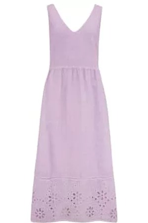 120% Lino Women Sleeveless Dresses - Sleeveless Dress with Embroidery Lilac