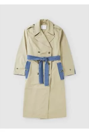 Replay Atelier Women Trench Coats - Womens Trench Coat With Denim Panelling In Beige