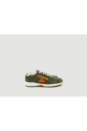Faguo Men Running Shoes - Low Running Sneakers Textile And Leather Olive