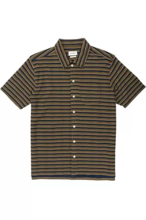 OLIVER SPENCER Men Short Sleeved T-Shirts - Riviera Short Sleeve Jersey Shirt Braemar Navy/Green