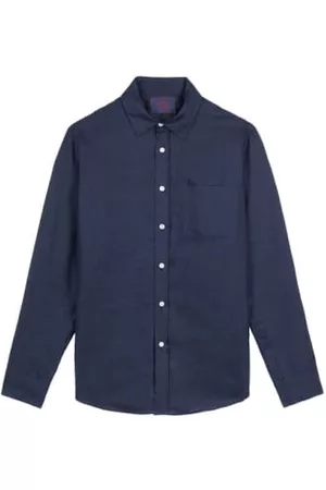Portuguese Flannel Men Long Sleeved Shirts - Long Sleeve Linen Shirt Navy