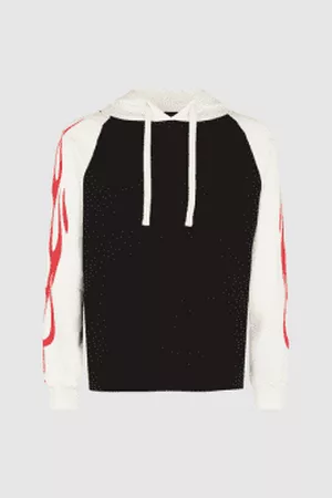 Vision Of Super Women Hoodies - Off Whiteand Black Hoodie with Red Flames
