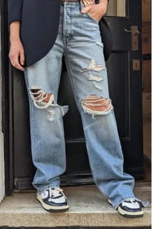 RE/DONE Women Ripped Jeans - Loose Long Ripped & Faded Indigo Jeans