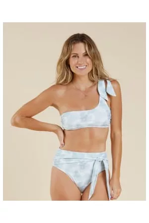 Rylee + Cru Women One Shoulder Bikinis - One Shoulder Bikini Top Aqua Tie Dye