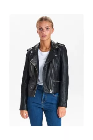 Numph Women Leather Jackets - Caviar Leather Zandras Jacket