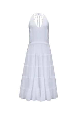 120% Lino Women Halter Dresses - Halter Neck Dress in White
