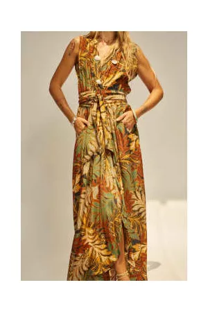 Natalie Martin Women Printed & Patterned Dresses - Nico Sleeveless Maxi with Sash Jungle Print Moss