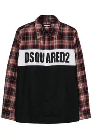 Dsquared2 Boys Tops - Dsquared2 Boys Chequered Logo Shirt Red &