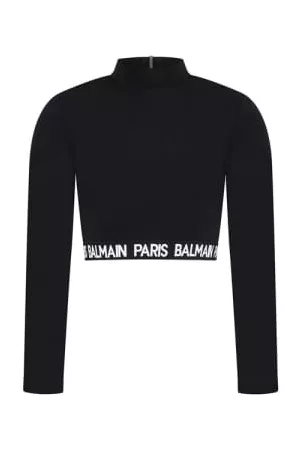 Balmain Girls Zip-up Hoodies - Balmain Girls Zip Up Logo Tape Sweatshirt