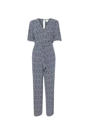 Ichi Women Printed & Patterned Dresses - New Marrakech Printed Spot Jumpsuit Total Eclipse