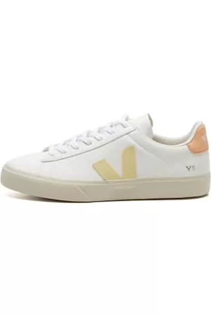 Veja Men Sneakers - Campo Chrome-free Leather Trainers - White / Sun / Peach