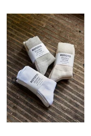 RoToTo Women Socks - | Organic Daily 3 Pack Ribbed Socks | Ecru/ Or Ecru/gray