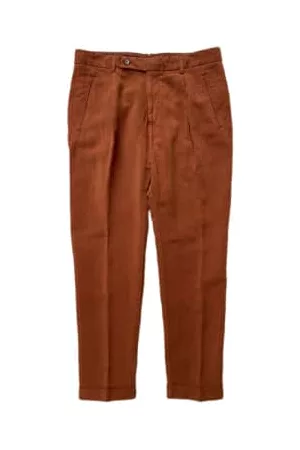 Fresh ! Men Pants - Lyocell Linen One-pleat Chino Pants In Brick