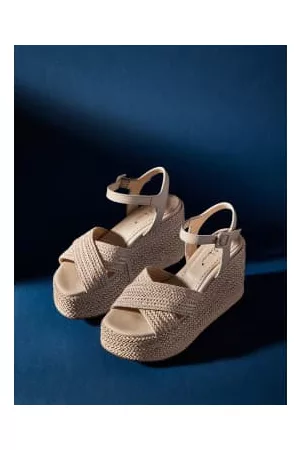 Colibri Boutique Women Ankle Strap Sandals - Leather Raffia Ankle Strap Sandals