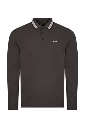 HUGO BOSS Men Long Sleeved T-Shirts - Long Sleeve Plisy Polo Shirt - Charcoal