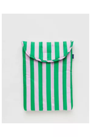 Baggu Men Laptop Bags - Green Awning Stripe Puffy Laptop Sleeve