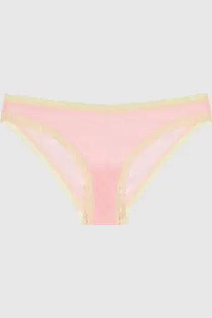 Understatement Mesh Lace Trim Bikini Briefs Powder Pink/Light Yellow