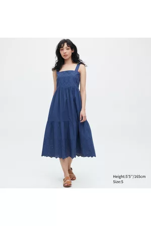 UNIQLO Women Sleeveless Dresses - Cotton Embroidery Shirring Sleeveless Dress