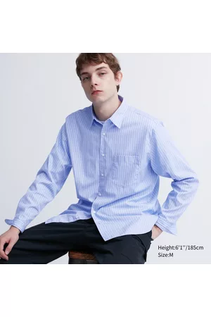 UNIQLO Men Long Sleeved Shirts - Extra Fine Cotton Broadcloth Striped Long-Sleeve Shirt
