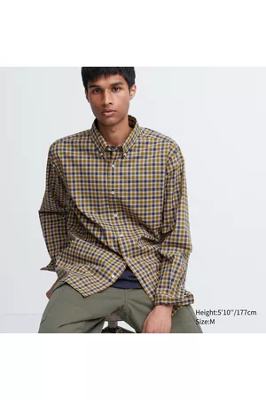 UNIQLO Men Long Sleeved Shirts - Extra Fine Cotton Broadcloth Checked Long-Sleeve Shirt