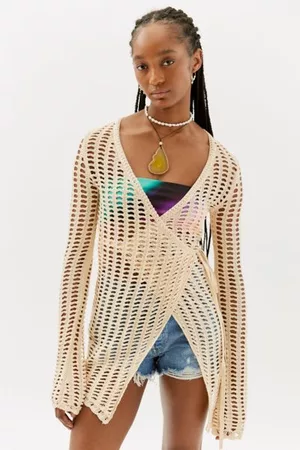 UO Lily Open-Knit Flyaway Crop Cardigan