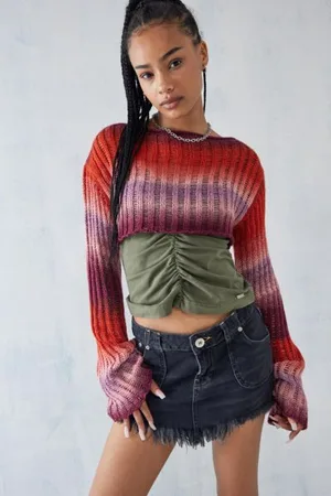 UO Space-Dye Fluted Sleeve Ribbed Knit Top